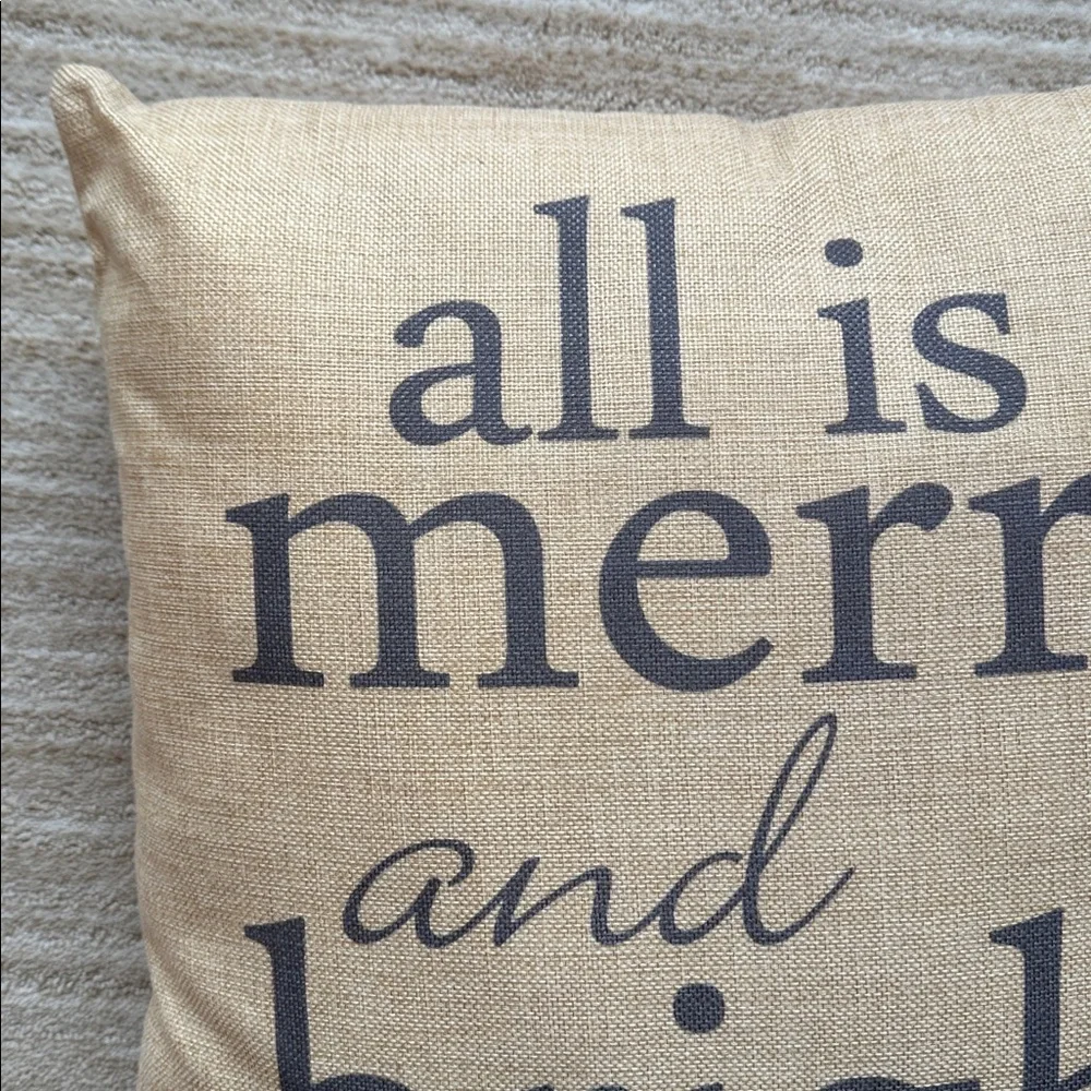 EUC Darice “all is merry and bright” Holiday Pillow Cover and Pillow Form 17”